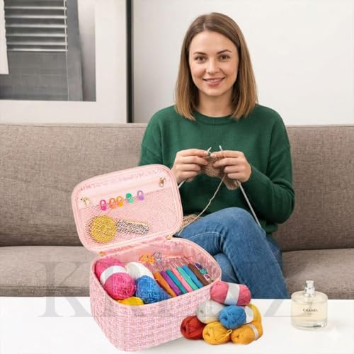 Image of KRENZ Crochet Kit for Beginners Adults, Crochet Kits Include Yarn, 59pcs Crochet Starter Kit for Beginners Kids,Ergonomic Crochet Hooks 2.0-6.0 mm, Lace Steel Needles 0.6-1.9 mm (Pink Gold)