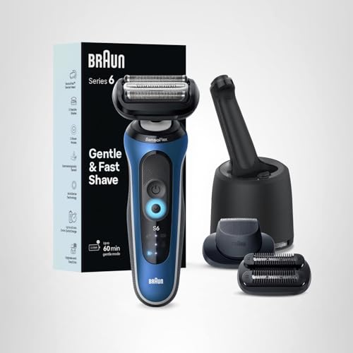 Braun Electric Shaver for Men, Series 6 6177cc, Wet & Dry Shave, Turbo & Gentle Shaving Modes, Foil Shaver, Blue