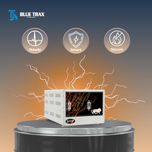 Image of BLUETRAX 10 KVA 8000W Mainline Voltage Stabilizer | 130V-300V | Copper | Table Top | Digital | Heavy Duty for Home Multipurpose Use | ISI Certified | 10 Years Warranty | White