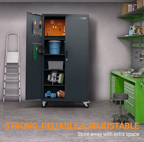 Metaltiger Extra-Spacious Metal Storage Cabinet With Wheels - Garage Storage Closet With Locking Doors, Adjustable Shelf Height, Additional Leg Levelers, Pegboard And Accessories (Dark Gray) #TOP7