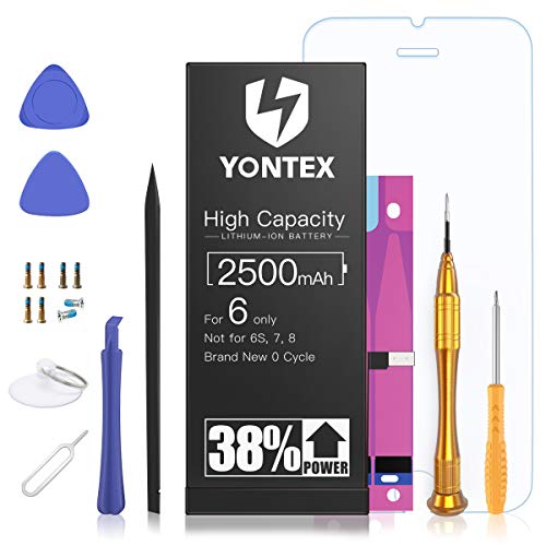 YONTEX Batterie pour iPhone 6 2500mAh Batterie Interne Compatible avec iPhone 6 Batterie de Remplacement Li-ION avec Kit d'Outils et Protecteur d'Ecran pour iPhone 6 Batterie Grande Capacité