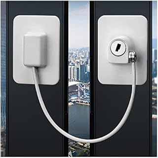 Window Restrictor Locks, 2 Pcs 3M Self-Adhesive Window Door Restrictor Security Lock, Child Baby Safety Self Adhesive Security Wire Catch with Screws Keys, Fridge Door Lock No Punching