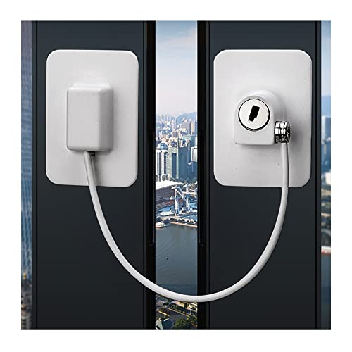 Window Restrictor Locks, 2 Pcs Self-Adhesive Window Door Restrictor Security Lock, Child Baby Safety Self Adhesive Security Wire Catch with Screws Keys, Fridge Door Lock No Punching