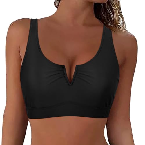 Mycoco Women's Underwire Bikini Tops Cropped Tankini Top Adjustable Compression Swim Top Only Black US 6 - Image 2