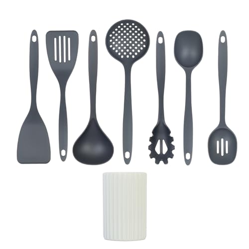 Glad Kitchen Utensils Set, 8pcs - Nonstick Cooking Tools with Utensil Holder - Nylon Spoon, Ladle, Skimmer, Spaghetti Server, and Turner Spatula Set - Dishwasher Safe, Grey - image 2