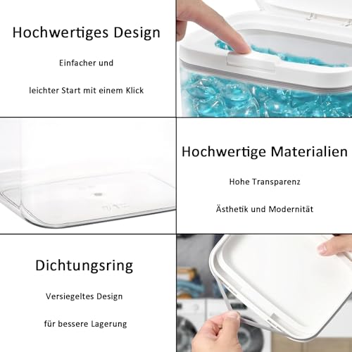 HXXWEUS Waschmittel Aufbewahrung, 4,5L Aufbewahrungsboxes mit Deckel, Waschpulverbehälter mit Luftdichtem Deckel, Aufbewahrungsbox Schnappverschlüsse,Waschpulver Aufbewahrungsbox, für Zuhause, Büro