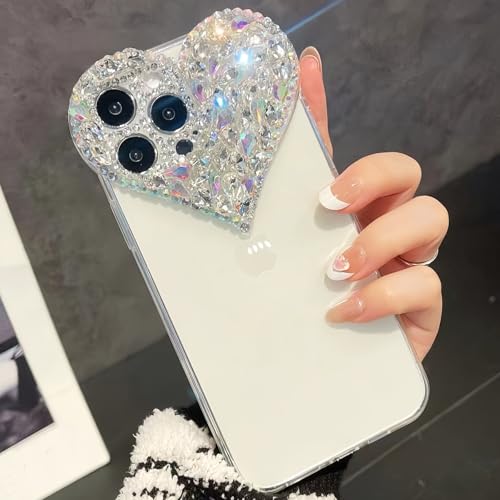 MOSEZA Compatible with iPhone 16 case for Women Girls Luxury Bling Rhinestone 3D Diamond Love Case Cute Pink Glitter Sparkle Protective Case Cover