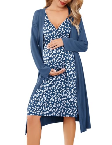 Image of Ekouaer Maternity Nursing Gown and Robe Set Labor Delivery Nursing Nightgowns for Breastfeeding Pregnancy Clothes