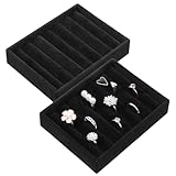 Xyembu 2 PCS Black Velvet Stackable Ring Organizer Tray, Earrings Display Tray Storage, Small Jewelry Trays, Display Storage Insert Holder for Ring Earrings Jewelry (8 Slots)