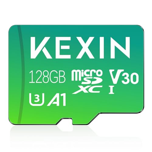 KEXIN Micro SD Karte 128GB microSDXC UHS-I A1, Class 10, U3, V30, Full HD-Videos Speicherkarte 128 GB mit Adapter für Kameras Handy Tablets Smartphones