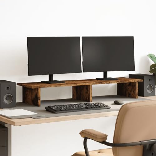 Support d'écran en chêne fumé de 100 cm pour optimiser et surélever votre bureau
