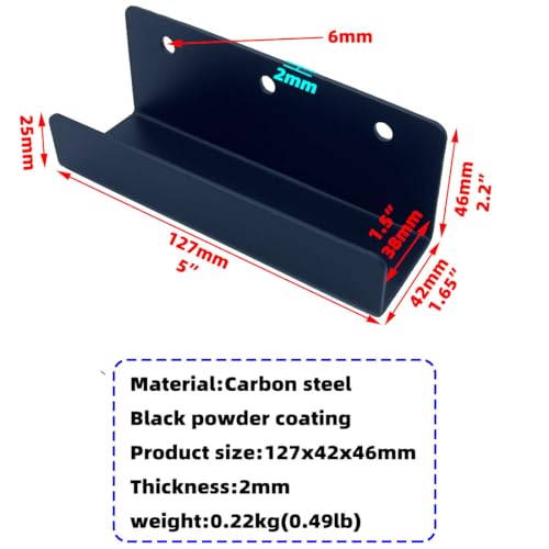 Image of 4 PCS Black Steel Wall Tile Bracket, Ladder Hanger for Wall Mount, U Bracket, Billboard Hook, Thickness 2 mm, Slot Width 38mm
