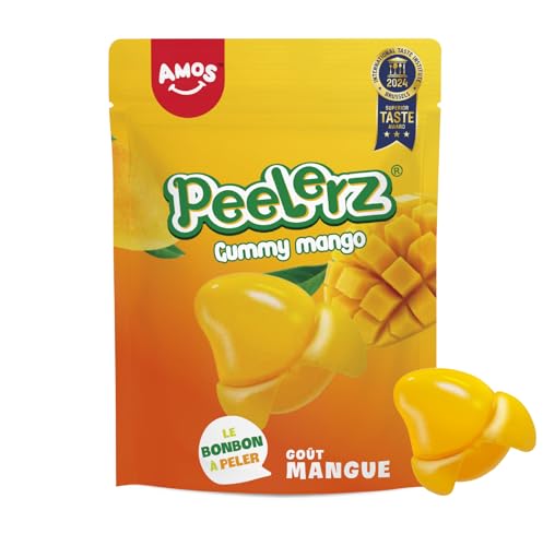 Amos Peelerz Mangue - Bonbons à Peler Goût Mangue (60% Jus de Fruits) - 12 Sachets Refermables x 120g