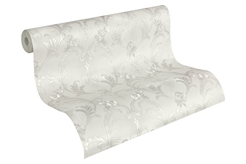 A.S. Création Tapete Hermitage 9, Mustertapete, klassisch, barock, reinweiß, silberfarben, metallic, 943385