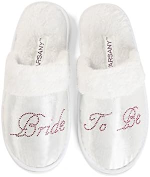 Varsany The Bride Bridal Party Spa Slippers - Hen Party, Wedding, Diamante Rhinestone Crystal, Closed Toe Hotel Honeymoon Slippers - One Size Fits All