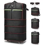 Foldable Duffel Bag,Large Expandable Rolling Travel Duffle Bag with Wheels Waterproof Collapsible Luggage Carry on Duffel Bag with Wheels and Handle, Black