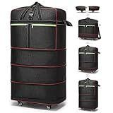 Foldable Duffel Bag,Large Expandable Rolling Travel Duffle Bag with Wheels Waterproof Collapsible Luggage Carry on Duffel Bag with Wheels and Handle, Black