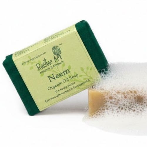 Image of Organic Neem Soap | Tulsi & Eucalyptus Body Acne Care | Purifying & Detox | Handmade Organic | For Women & Men | Rustic Art | 100g
