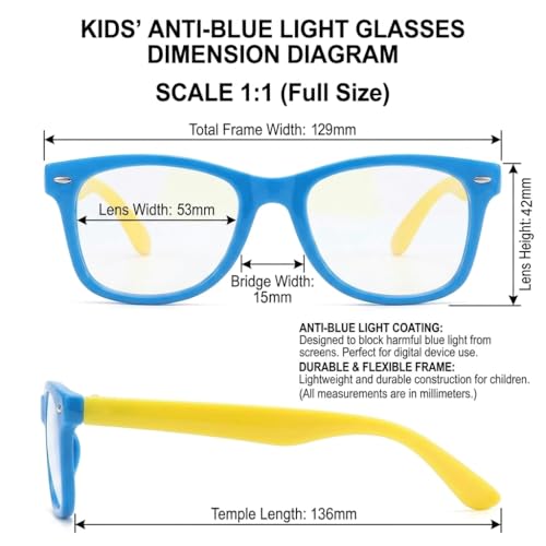 Image of Kids Blue Light Blocking Glasses Rectangle Digital Boys Girl Age for 5-12