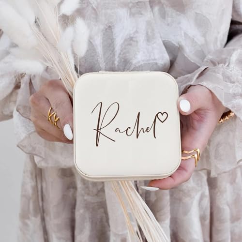 Corissy Personalized Jewelry Box for Women, Custom Travel Jewelry Case with Name and Birth Flower, Leather Jewelry Box for Rings, Earrings, Necklaces, Personalized Gifts for Women — view 2