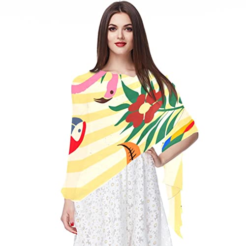 Foulard mousseline de soie toucan femme écharpe imprimé végétal