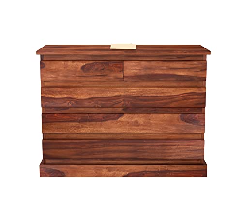 Image of Sheesham Wood Chest of Drawers 5 Drawers Wooden Dresser with Storage Organizer for Bedroom Living Room Home (Honey Finish)