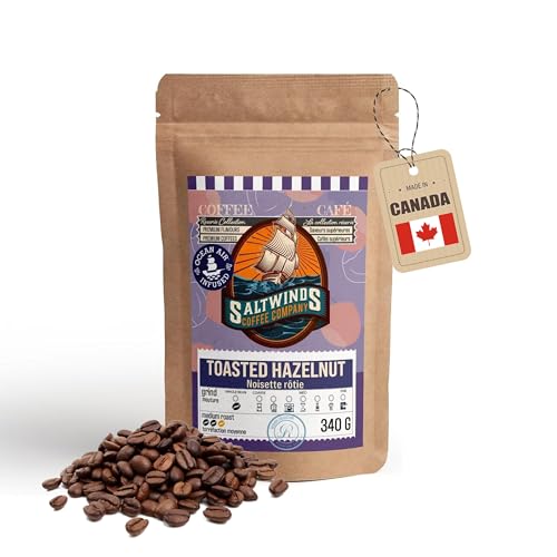 Toasted Hazelnut Whole Beans Coffee by Saltwinds Coffee Company (340g) | Medium Roast 100% Arabica Low Acid | Delicious Flavoured Freshly Roasted in the Maritimes