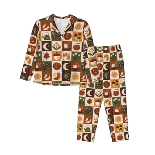 Anceky Pijama de otoño con diseño de Setas para Mujer, Conjunto de Pijama de Cosecha de Granja de otoño,AAAAAAlarga, Pantalones Largos, 2 Piezas
