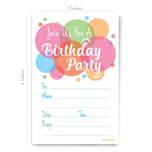 Happy Dot Birthday Party Invitations - Fill In Style (20 Count) With Envelopes