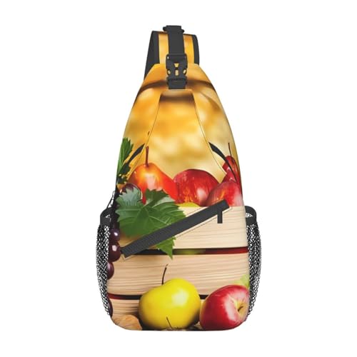 Sac à dos à bandoulière imprimé feuilles rouges et fruits d'automne noir taille unique