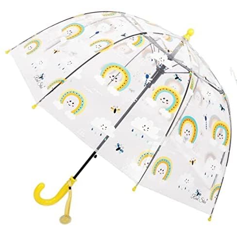 Image of Rainbow Smiling Sun Umbrellas Children Magic Cloud Transparent, See through Dome Umbrella for Children, Umbrella for Girls and Boys, Umbrella for Kids