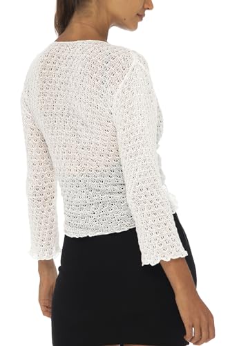 Back From Bali Womens 100% Cotton Shrug Tie Front Cardigan Lightweight Soft Knit 3/4 Sleeve Open Front Sweater2