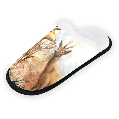 Ajusmeau Real Tree Camouflage Deer Forest Deer Cozy Slippers for Women Men Indoor Washable Fuzzy House Shoes with Anti-Skid Sole