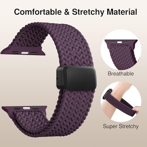 Image of Braided Stretchy Band Compatible with Apple Watch Bands 38mm 40mm 41mm 42mm 44mm 45mm 46mm 49mm Women Men, Soft Nylon Solo Loop Magnetic Sport Strap for iWatch Series 11 10 9 8 7 6 5 4 3 2 1 SE Ultra