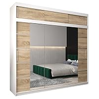 ABIKSMEBLE Armadio Scorrevole Verona 2 250 - 3 Ante Con Specchio - 250x240x62 Cm - Artisan E Nero Opaco - Moderno Con Ripiani E Aste