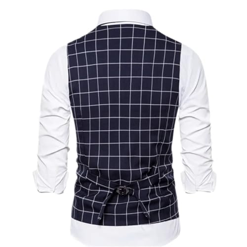 Men’S Plaid Sleeveless V-Neck Suit Vest Single Breasted Slim Fit Business Office Wedding Party Waistcoat2
