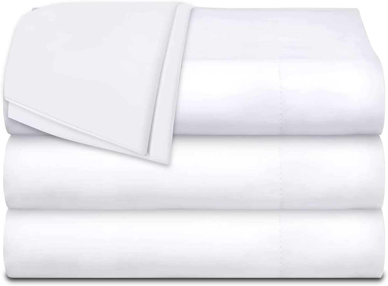 Twin Flat Sheets 3 Pack, White Cotton Flat Bed Sheet 66x104 Inches, 200 Thread Count Hospital Bed Sheets