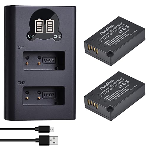 DuraPro Lot de 2 Batteries LP-E17 + Double Chargeur LCD USB avec Port de Type C pour appareils Photo numériques Canon EOS M3 M5 M6 200D 250D 750D 760D 800D Rebel T6i T6s 8000D 9000D Cover