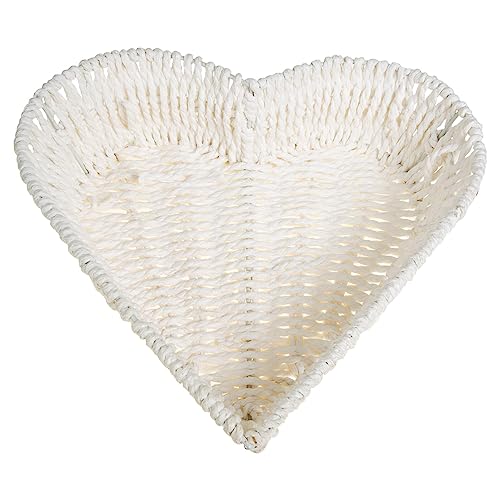 Cabilock Outdoor Decor Woven Storage Basket Heart Shape Fruit Plate Desktop Sundries Basket Organizer Household Refreshment Plate Container Home Decorative (White) Wedding Decor