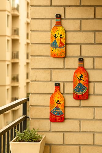 Image of GENXTRA Warli Art Dancing Girls Wooden Wall Hanging for Home Decor | Decoration Items for Home | Art Item for Office | Decorative Mdf Wall Hanging (BH3-04)
