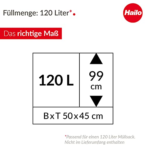 Hailo ProfiLine MSS Design XXXL Müllsackständer 120 Liter - Stahlgestell mit Klemmring - großer Öffnungswinkel mit Deckelfixierung - Stabiler Polymer-Beton Fuß - Müllsackhalter - Silber