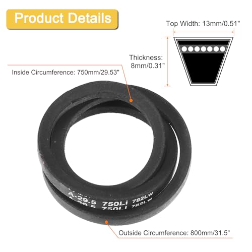 Image of uxcell A29 1 /2 Classic Wrapped V-Belt, 31 inch Outside Circumference Wrapped Industrial Rubber V-Belt A Profile V-Belt for Industrial Machinery Equipment, Black