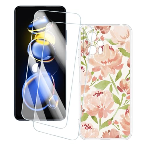 OAGELIM 2�Z�b�g �X�N���[���v���e�N�^�[ + �P�[�X Xiaomi Redmi Note 12T Pro 5G (6.6 �C���`) �Ƃ̌݊������� �A�[�e�B�X�e�B�b�N�J�X�^���v�����g�J�o�[�Ƌ����K���X�t�B���� �X�N���b�`�h�~ (��)