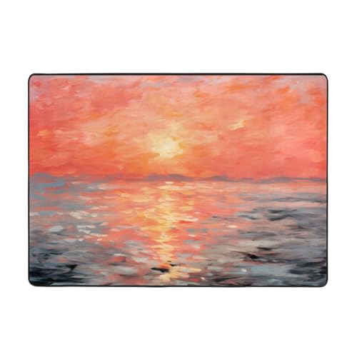 Tapis doux aquarelle coucher de soleil grand format 203cm - 2
