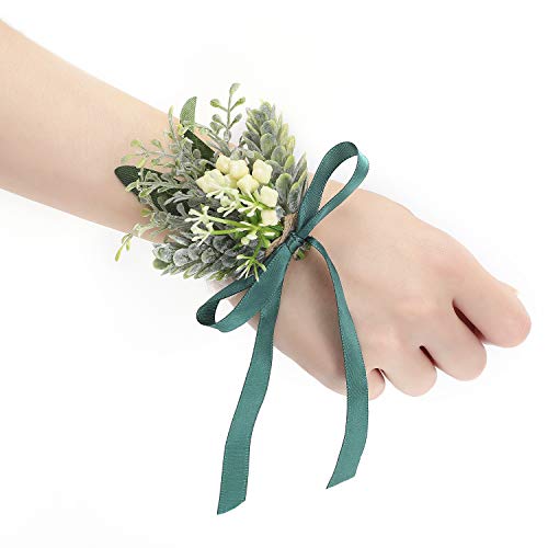 YSUCAU Wrist Corsage Bracelets with Ribbon Wristband Green Bridal Bridesmaid Wrist Corsage H