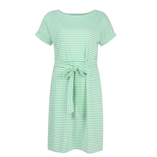 Women Short Sleeve Striped Dress Tie Waist Crew Neck Slim Beach Vacation Going Out Summer Casual Fashion Soft Dress