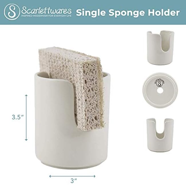 Ceramic Dish Sponge Holder for Kitchen Sink Dishwasher Safe Farmhouse Elegant Cute Sturdy