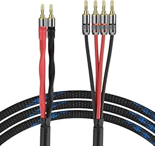 Geekria Canare 4S12F 4 Banana to 2 Banana Bi-Wire Professional Audio Speaker Cable with Premium Gold-Plated Banana Plugs, 2 Banana to 4 Banana Plugs for AMP, Speakers (14AWG 10ft 3M)