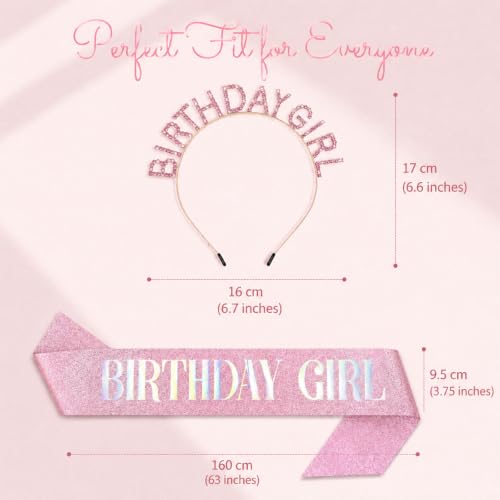 Aribliseza Lot de 2 couronnes d'anniversaire, bandeau rose et écharpe, tiare et écharpe pour fille d'anniversaire adulte, fête d'anniversaire photographie célébration, strass scintillants, – vue 2