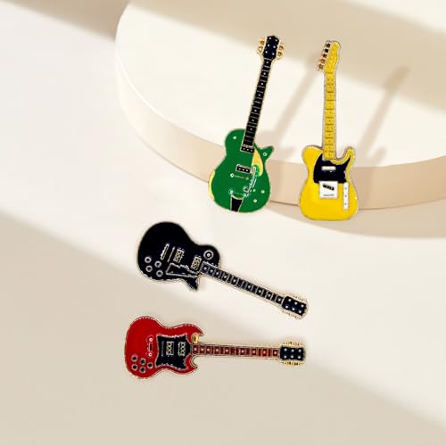 Image of 4Pcs Pretty Gold Enamel Guitar Brooches Pins Elegant Shining Music Violin Notes Brooch Novelty Funny Rock Pins Fashion Jewelry Brooches Accessories for Women Men